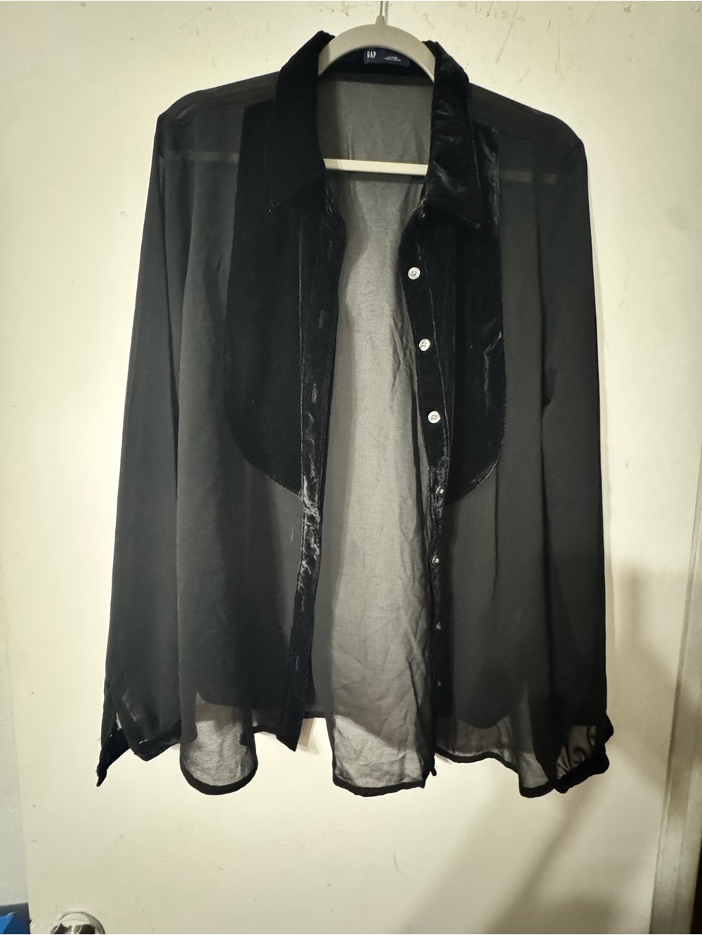 GAP Black Sheer Button-Down Shirt with Velvet Placket